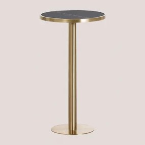 Ronde Hoge Barkruktafel Ø60 Cm In Xiren Gres Zwart - Geborsteld Goud - Sklum