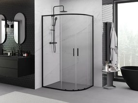 Mexen Exo-S Duo asymmetrische halfronde douchecabine schuifdeur 90 x 80 cm, transparant, zwart - 8132-090-080-70-00