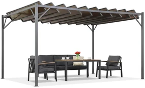 Antraciet Paros terraspergola 3x4m met Garden Point gordijnen