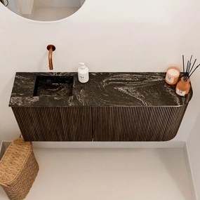 Mondiaz Joya DLux 100cm toiletmeubel ronding rechts walnut met wastafel faye links zonder kraangat lava