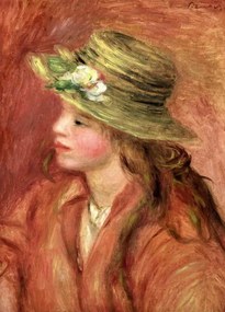 Kunstreproductie Young Girl in a Straw Hat, c.1908, Pierre Auguste Renoir