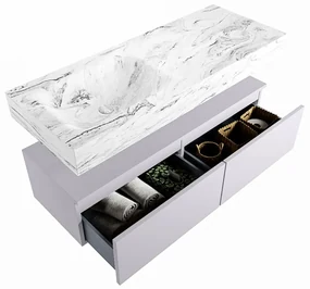 Mondiaz Alan DLux badmeubel 120cm cale 2 lades met wastafel glace links zonder kraangat