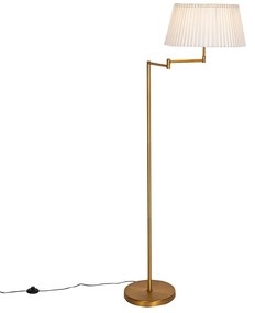 Vloerlamp brons met wit plisse kap en verstelbare arm - Ladas Deluxe