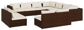 vidaXL 11-delige Loungeset met kussens poly rattan bruin