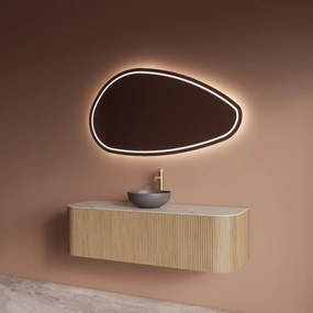 Gliss Design Alluro badmeubel ribbelfront met ronding links/rechts 140cm mist en wit marmer toppaneel