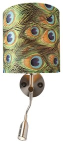 Stoffen LED Moderne wandlamp staal met leeslamp en kap velours 20/20/20 pauw - goud Modern E27 rond Binnenverlichting Lamp