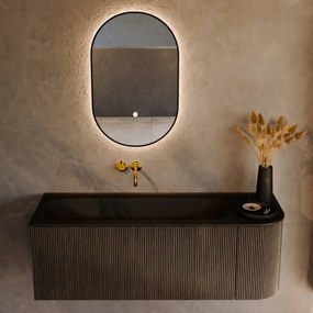 Mondiaz Kurve 125cm badmeubel ronding rechts shadow met 1 lade en deur en wastafel big medium links zonder kraangat urban