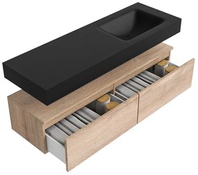 Zaro Alan badmeubel 140cm washed oak 2 lades met vrijhangende wastafel cloud rechts 1 kraangat urban