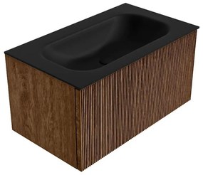 Mondiaz Kurve 80cm badmeubel walnut met 1 lade en wastafel big small midden 1 kraangat urban