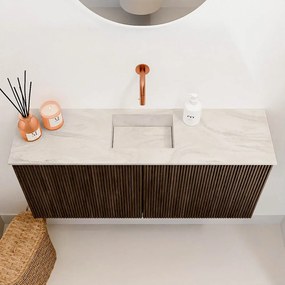 Mondiaz Joya DLux 90cm toiletmeubel walnut met wastafel faye midden zonder kraangat ostra