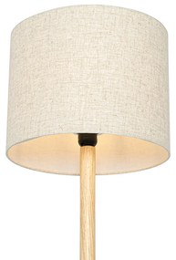 Landelijke vloerlamp hout met linnen kap beige 32 cm - Mels Landelijk E27 rond Binnenverlichting Lamp