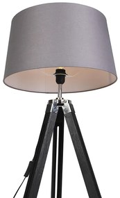Vloerlamp Tripod zwart met kap 45cm linnen antraciet Industriele / Industrie / Industrial, Retro E27 Binnenverlichting Lamp