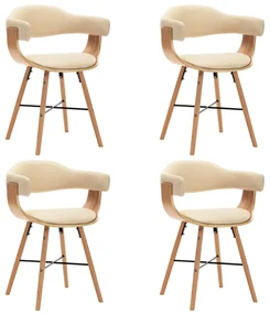 vidaXL Eetkamerstoelen 4 st kunstleer en gebogen hout crème