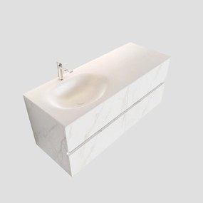 Zaro Sevilla Solid Surface badmeubel 120cm mat wit marmer 1 kraangat spoelbak links met 4 lades