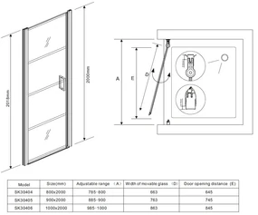 Saniclear Nero douchedeur 100x200 8mm NANO met zwarte profielen