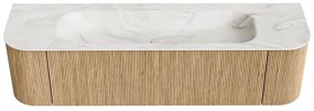 Mondiaz Kurve-dlux 170cm badmeubel ronding links/rechts oak met 1 lade en 2 deuren en wastafel big large midden 2 kraangaten ostra