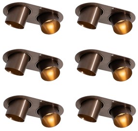 Set van 6 inbouwspots donkerbrons GU10 50mm 2-lichts - Installa Binnenverlichting Lamp