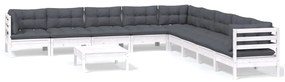 vidaXL 10-delige Loungeset met kussens massief grenenhout wit