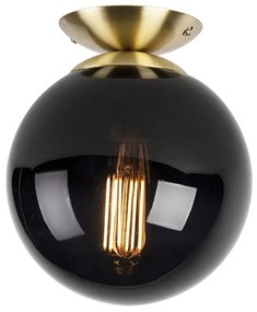 Art Deco plafondlamp messing met zwart glas - Pallon Art Deco E27 bol / globe / rond Binnenverlichting Lamp