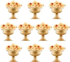 VEVOR 10-delige 16 cm hoge bloemenvaas voor bruiloften, metalen middelpunt voor bruiloften, gouden standaard voor bloemstukken voor tafels bij bruiloftsdiners, feesten, jubilea, ceremonies en verjaardagen