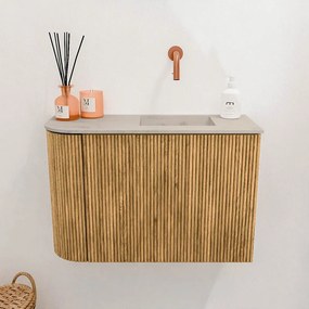 Mondiaz Joya DLux 60cm toiletmeubel ronding links oak met wastafel faye rechts zonder kraangat opalo