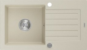 Mexen Pablo granieten spoelbak 1-kompartment met afdruiprek 752 x 436 mm, beige, sifon chroom - 6510751010-69