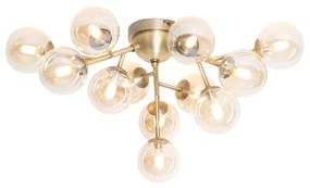 QAZQA Moderne plafondlamp brons met amber glas 12-lichts - Bianca Art Deco G9 rond Binnenverlichting Lamp