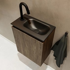 Mondiaz Ture 40cm toiletmeubel dark brown met wastafel urban rechts 1 kraangat