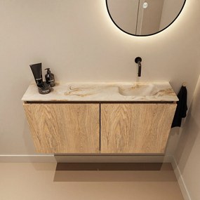 Mondiaz Ture DLux toiletmeubel 100cm washed oak met wastafel frappe rechts zonder kraangat