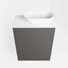 Mondiaz Fowy toiletmeubel 40cm dark grey met witte waskom rechts en kraangat