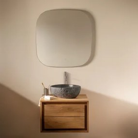 Jabari Teakhouten Badkamermeubelset Teakhout & Onregelmatige In Zwart Cement ↔︎40 Cm Fedro & Vierkant Led En Anticondens 75x75 - Sklum