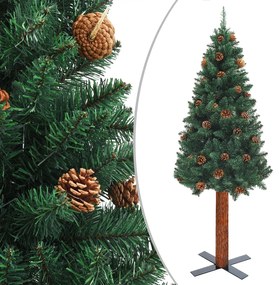 vidaXL Kerstboom met LED's en hout en dennenappels smal 180 cm groen