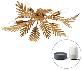 Vintage Smart plafondlamp met dimmer goud 70 cm incl. 5 WiFi B35 - Botanica Retro, Landelijk E14 Binnenverlichting Lamp