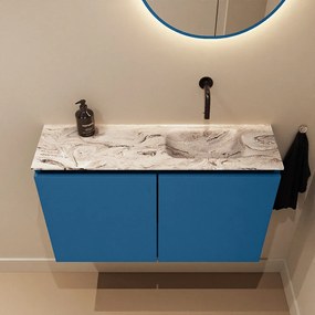 Mondiaz Ture DLux toiletmeubel 80cm jeans met wastafel glace rechts zonder kraangat