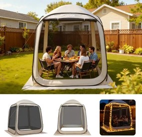 VEVOR Campingtent, 182,88 x 182,88 x 219,4 cm, feesttent voor 4-6 personen, pop-up tent met draagtas, gaaswanden en haringen, voor tuin, terras en buitenactiviteiten, beige