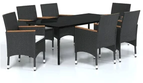 vidaXL 7-delige Tuinset met kussens zwart