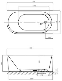 Aqualine Tibera half vrijstaand ligbad rechts 150x75x58cm wit