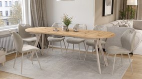 Mazzoni ALMO Artisan Eiken / kasjmier poten - OVALE UITSCHUIFTAFEL 120-220 cm VOOR 10-12 PERSONEN