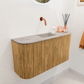 Mondiaz Joya DLux 85cm toiletmeubel ronding links/rechts oak met wastafel faye midden zonder kraangat glace