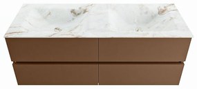 Mondiaz Vica DLux badmeubel 130cm rust 4 lades met wastafel frappe dubbel 2 kraangaten