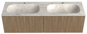 Mondiaz Kurve-dlux 150cm badmeubel dusk met 2 lades en wastafel stor small dubbel 2 kraangaten ostra