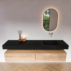 Zaro Alan badmeubel 190cm washed oak 2 lades met vrijhangende wastafel cloud rechts zonder kraangat urban