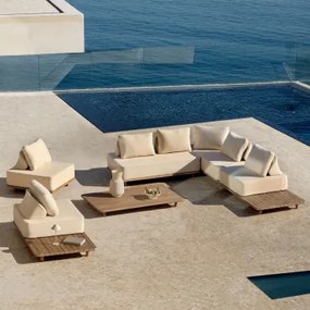 Tuinset Met 5-delige Modulaire Hoekbank Met Bijzettafel En Salontafel 160x95 Cm In Portet Acacia Gardenia Wit - Sklum