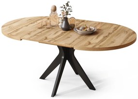 RENZO Wotan Eiken/zwarte poot - RONDE TAFEL Ø110 UITKLAPBAAR TOT 180 cm | VOOR DE KEUKEN EETKAMER WOONKAMER RETRO