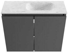 Mondiaz Ture DLux toiletmeubel 60cm dark grey met wastafel opalo rechts met kraangat