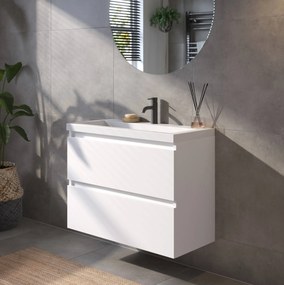 Saqu Gaia ondiep badmeubel incl. glans witte wastafel 80x40x64cm glans wit – witte greeplijst