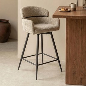 Barkruk Met Ronde Rug Zandkleur Boucle