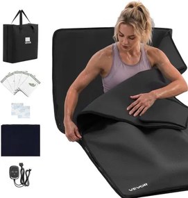 VEVOR Infrarood Saunadeken 185x90cm Draagbare Infrarooddeken PU-leer Zwart, Verwarmde Deken voor Zweten, Ontspanning, Ontgifting, Temperatuurregeling 30-75°C, Timer 20-60 min, Handdoekvoering, met Draagtas