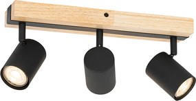 Smart plafondspot zwart met hout 3-lichts draai- en kantelbaar incl. Wifi GU10 50mm - Jeana