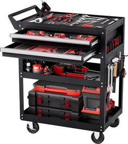 VEVOR Gereedschapswagen 785 x 450 x 945 mm, draagvermogen 181 kg, werkplaatswagen met 2 lades, opbergorganizer voor mechanisch gereedschap, voor garage, magazijn en reparatiewerkplaats, zwart